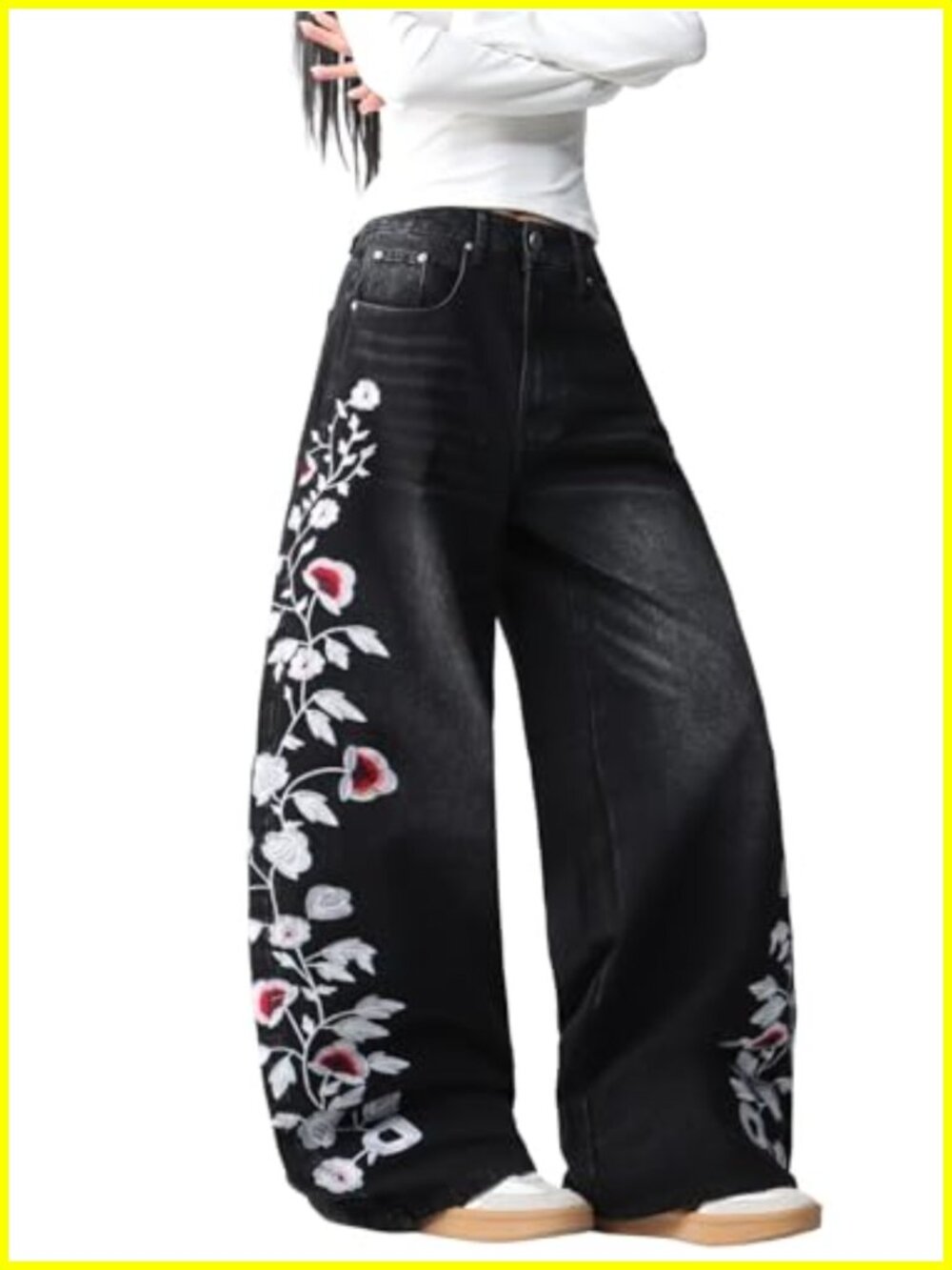 Wide Leg Baggy Jeans Women Y2K Embroidery Skater Denim Pants
